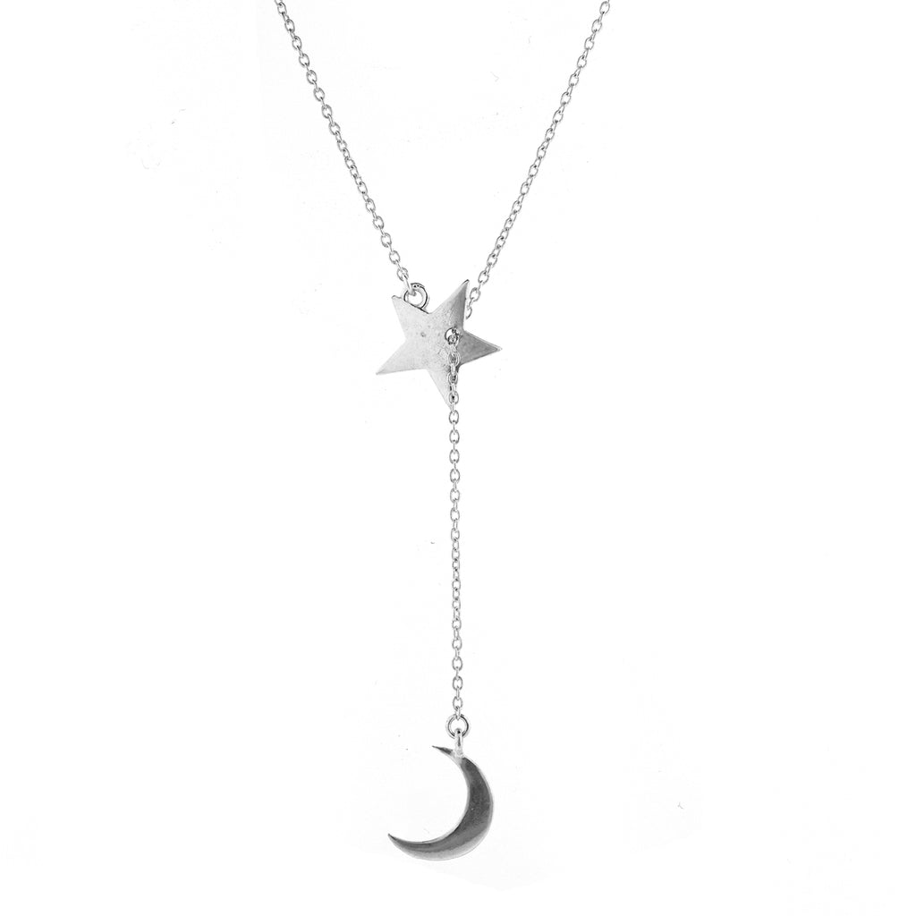 Sterling Silver Double Drop Star Moon Pendant Necklace - Lovisa