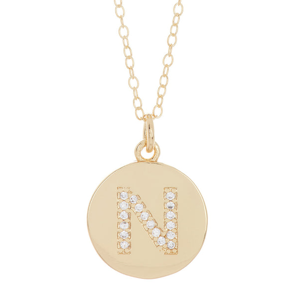 Adornia Initial Pave Disc Necklace silver gold – ADORNIA