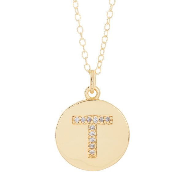 Adornia Initial Pave Disc Necklace silver gold – ADORNIA