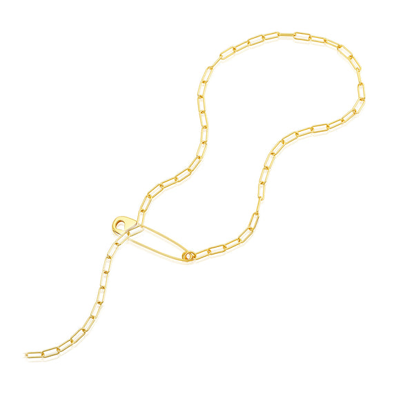 14k Gold Plated Safety Pin Paper Clip Chain Lariat Necklace – ADORNIA