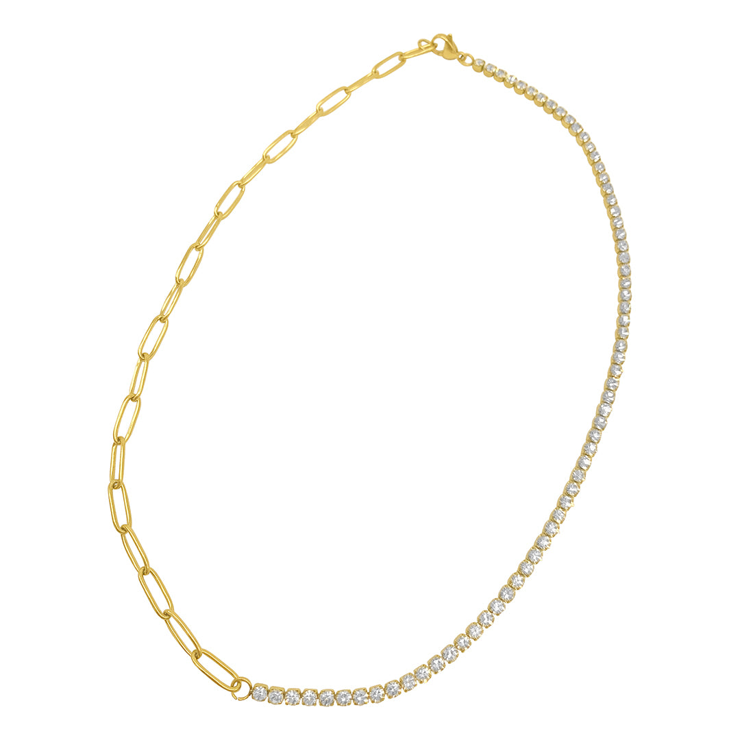 Half & Half Lock Necklace 24 in / Oval Pearls / Gold