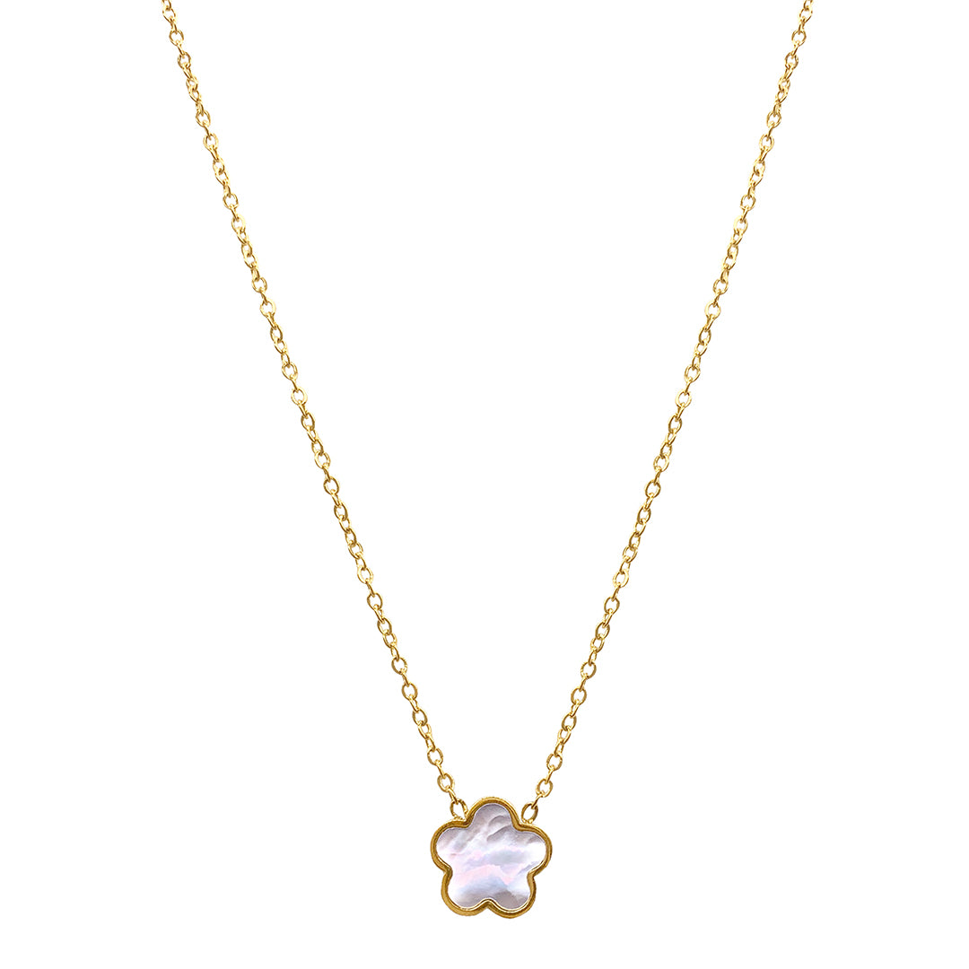 Gold Flower Clover Necklace with Crystal